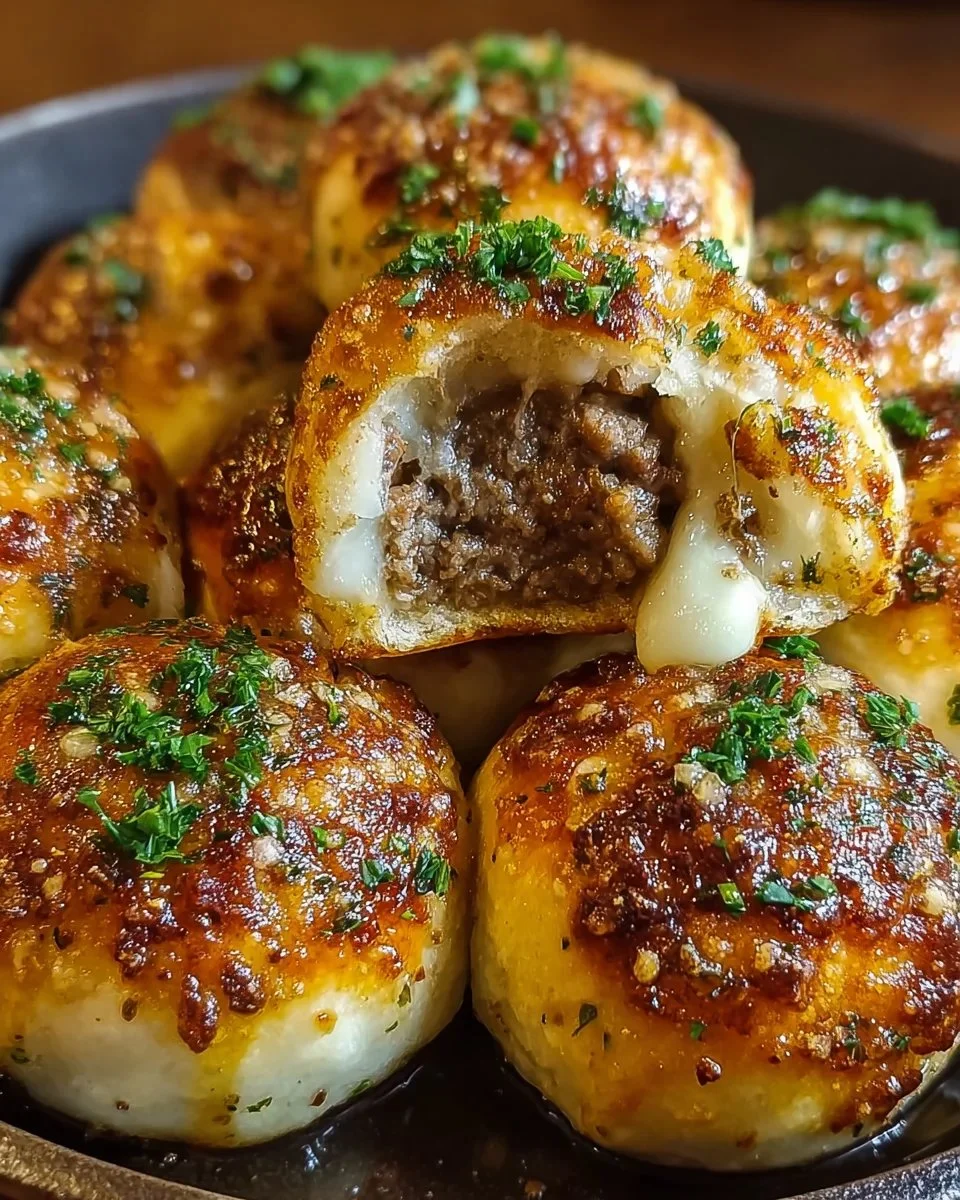 Delicious Garlic Parmesan Cheeseburger Bombs ready to serve