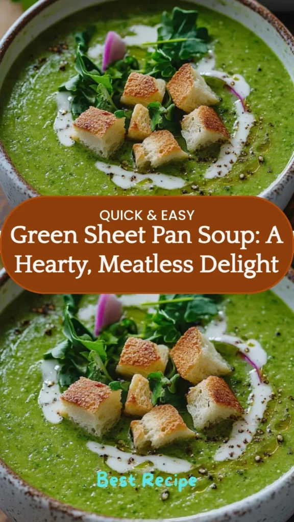 Green Sheet Pan Soup, a hearty and flavorful meatless dish prepared on a single pan.