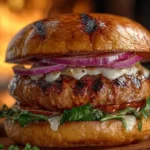 Delicious Grilled Choripan Sausage Burger with fresh toppings