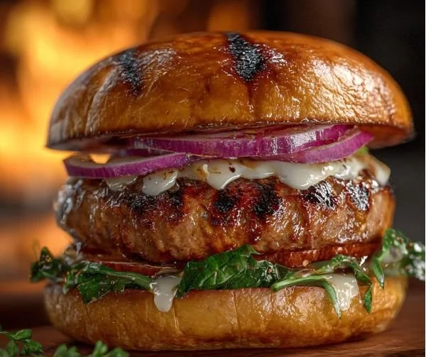 Delicious Grilled Choripan Sausage Burger with fresh toppings