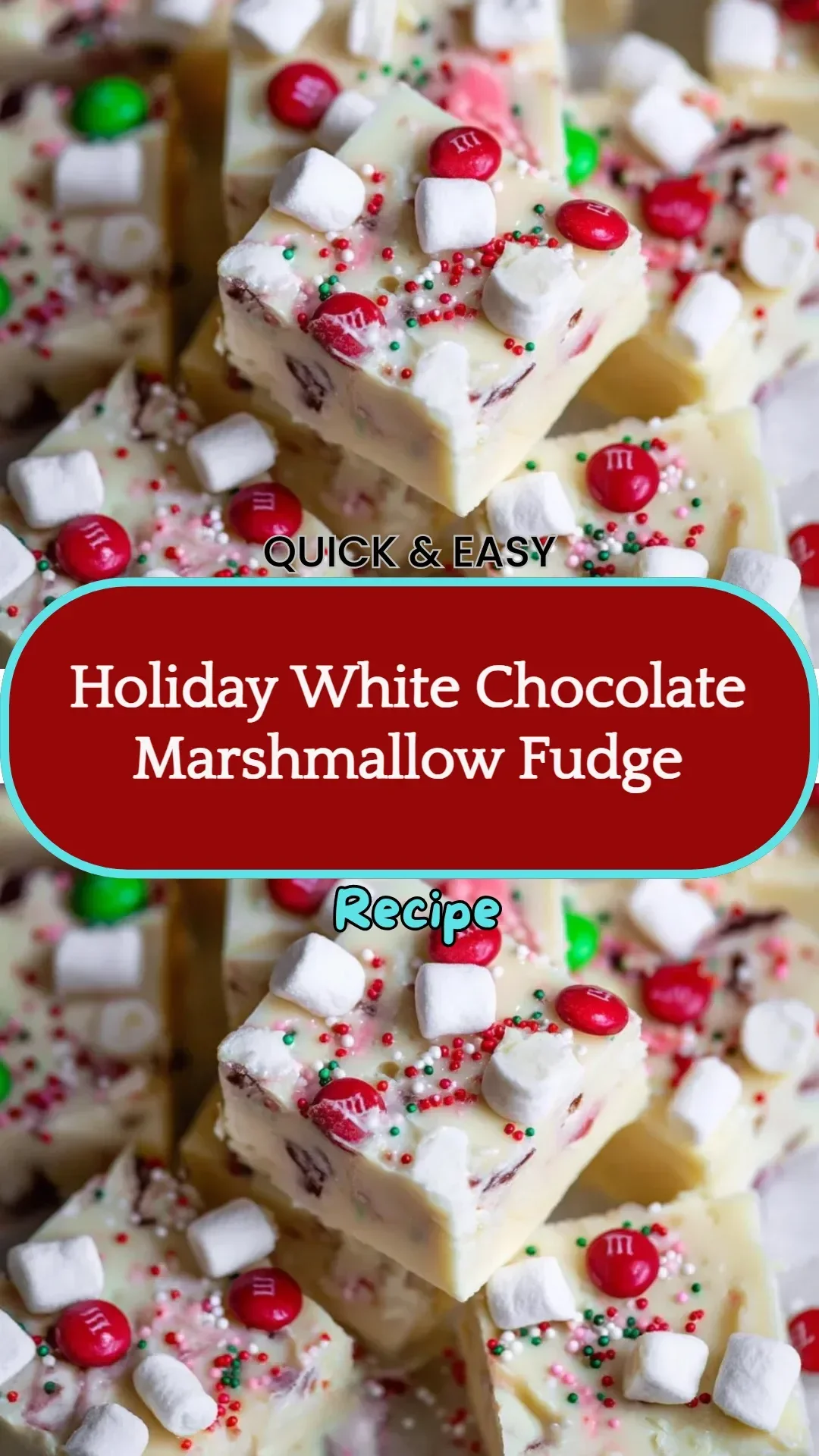 Delicious holiday white chocolate marshmallow fudge in a festive setting.