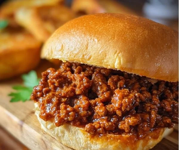 Delicious homemade sloppy joes served on a bun with side condiments