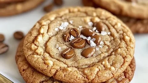 Indulgent brown butter coffee toffee cookies on a plate