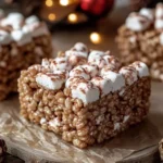 Delicious Hot Chocolate Rice Krispie Treats decorated for the holidays