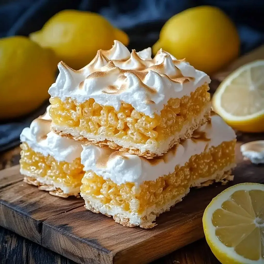 Delicious lemon meringue Rice Krispie treats on a white plate