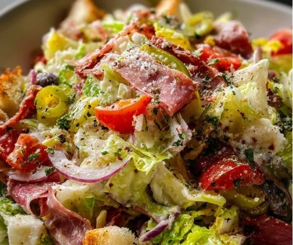 Italian Grinder Salad with fresh vegetables and Italian dressing