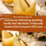 Sparkling vanilla pear mocktails garnished with fresh pears and herbs