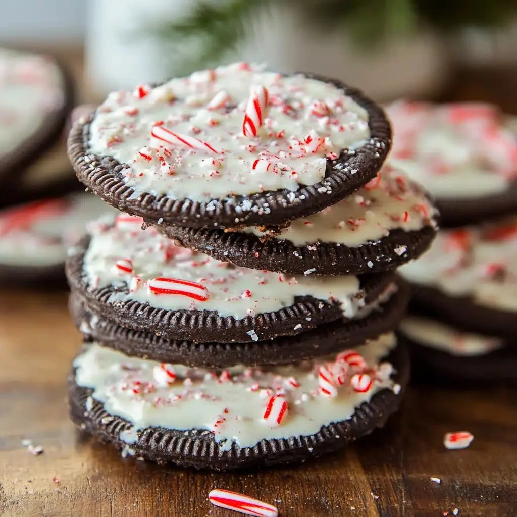 Magical Peppermint Bark Oreos decorated for Christmas treats