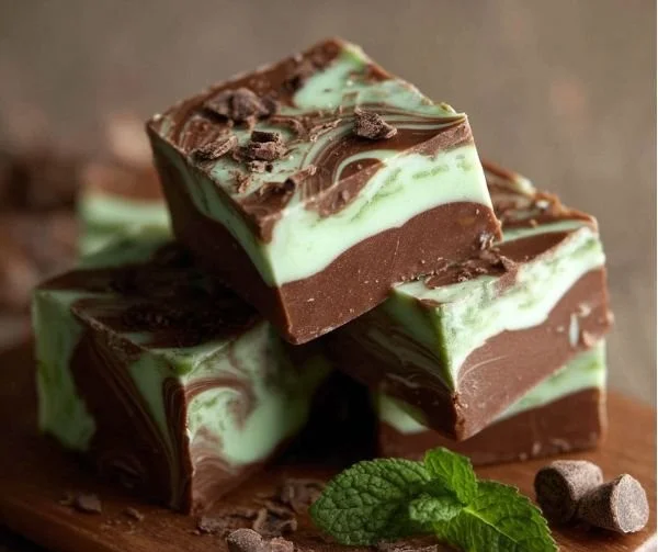 Delicious mint chocolate fudge squares ready to eat