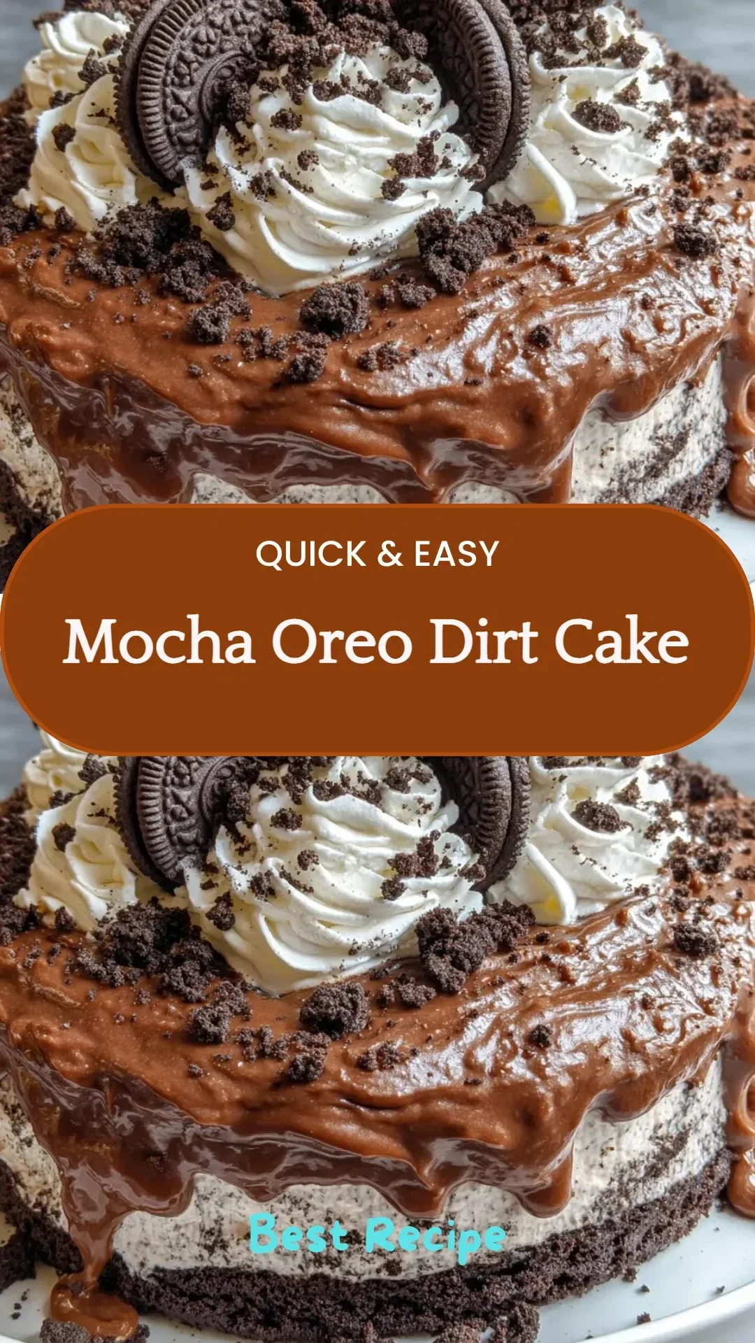 Delicious Mocha Oreo Dirt Cake layered with creamy coffee and Oreo crumbles
