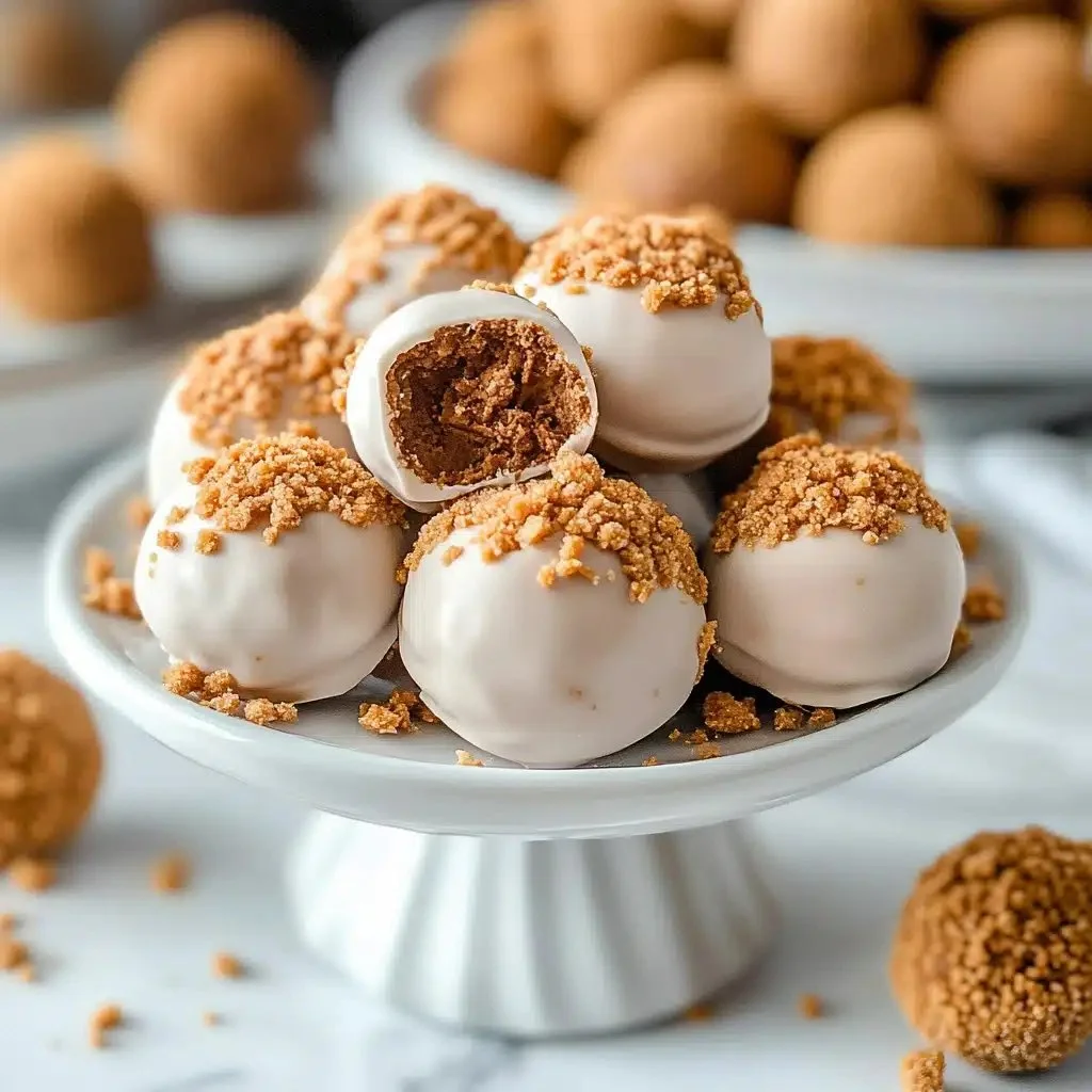 Delicious no-bake Biscoff truffles topped with chocolate and crumbs