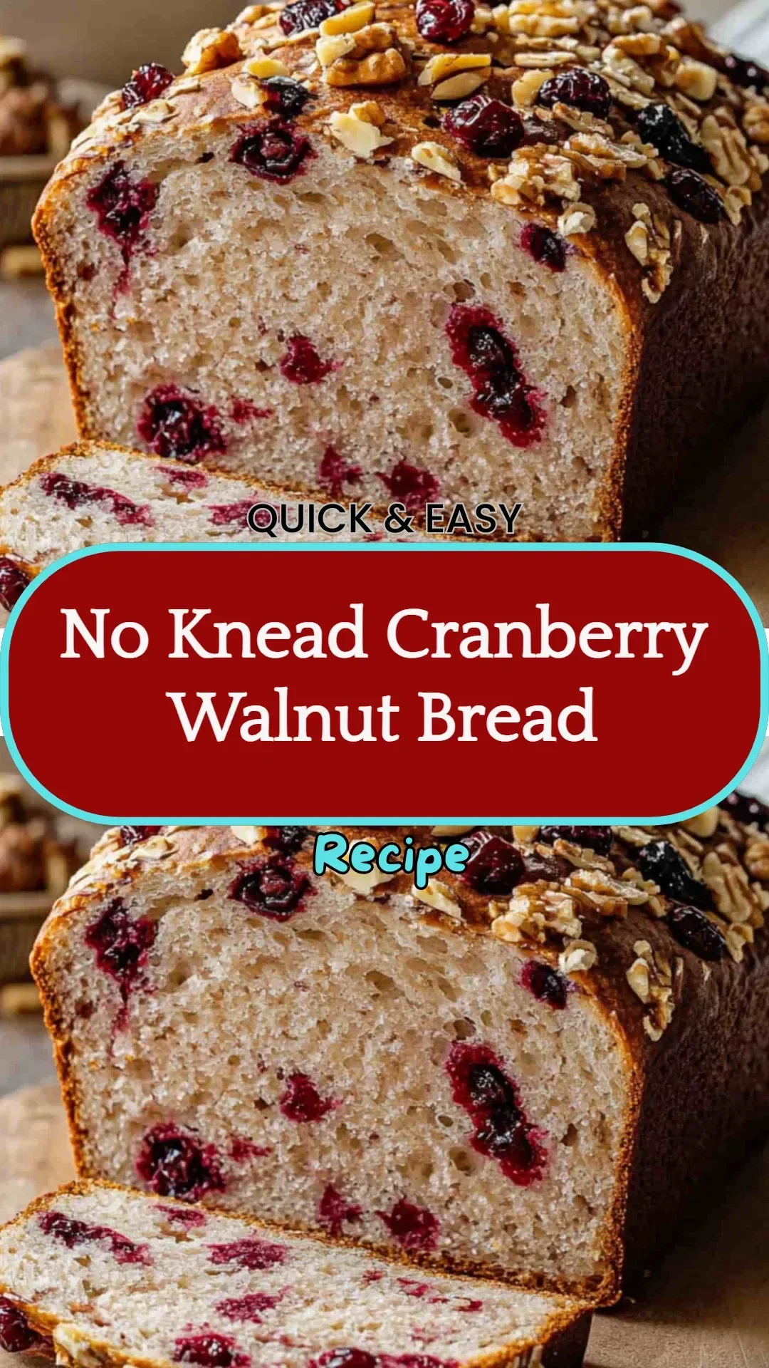 Freshly baked no knead cranberry walnut bread