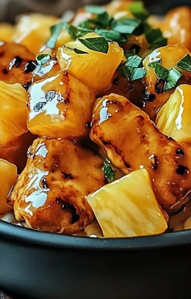 Delicious pineapple chicken served with rice for a flavorful meal.