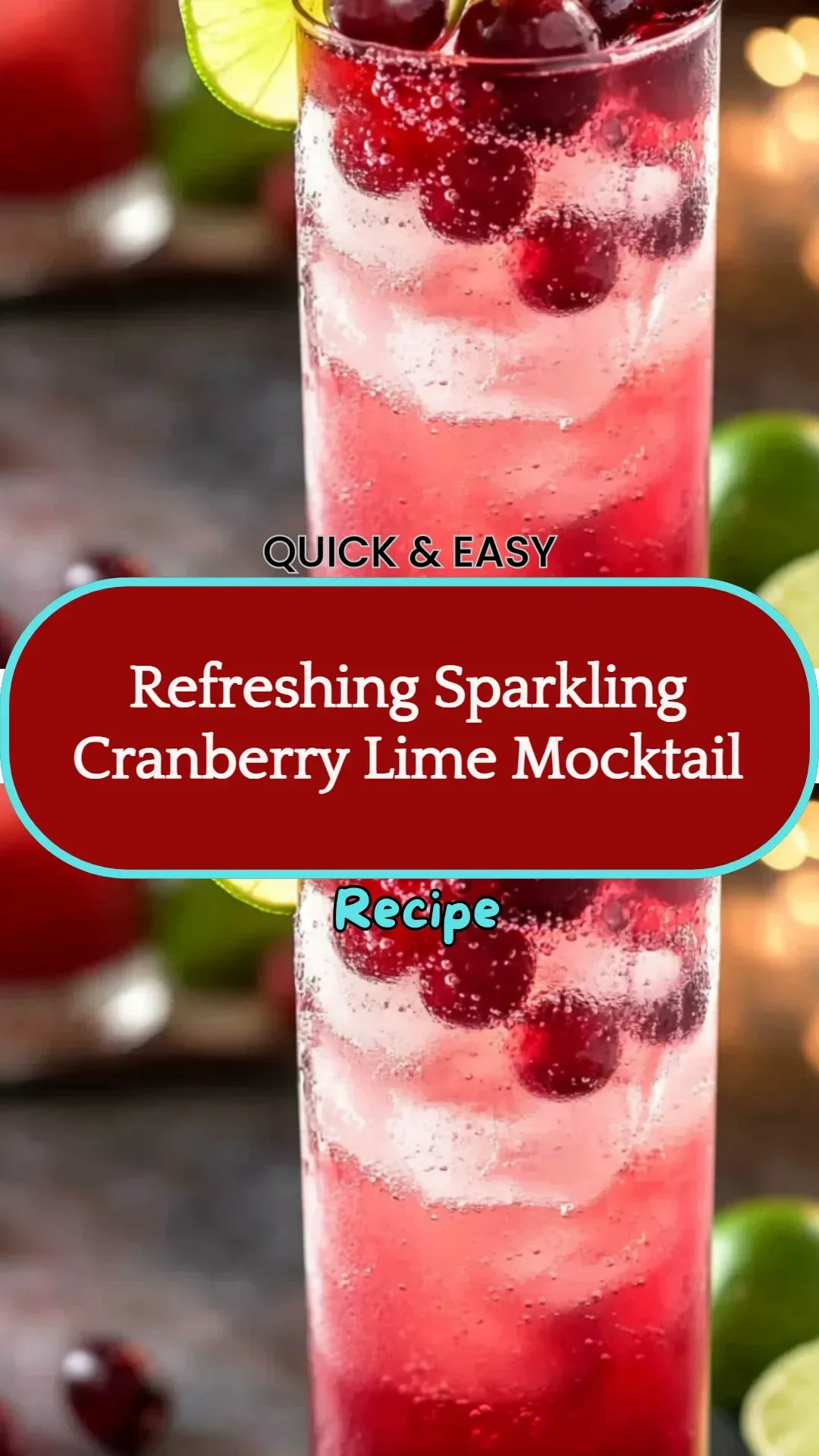 Refreshing sparkling cranberry lime mocktail served in a glass with ice and lime wedges.