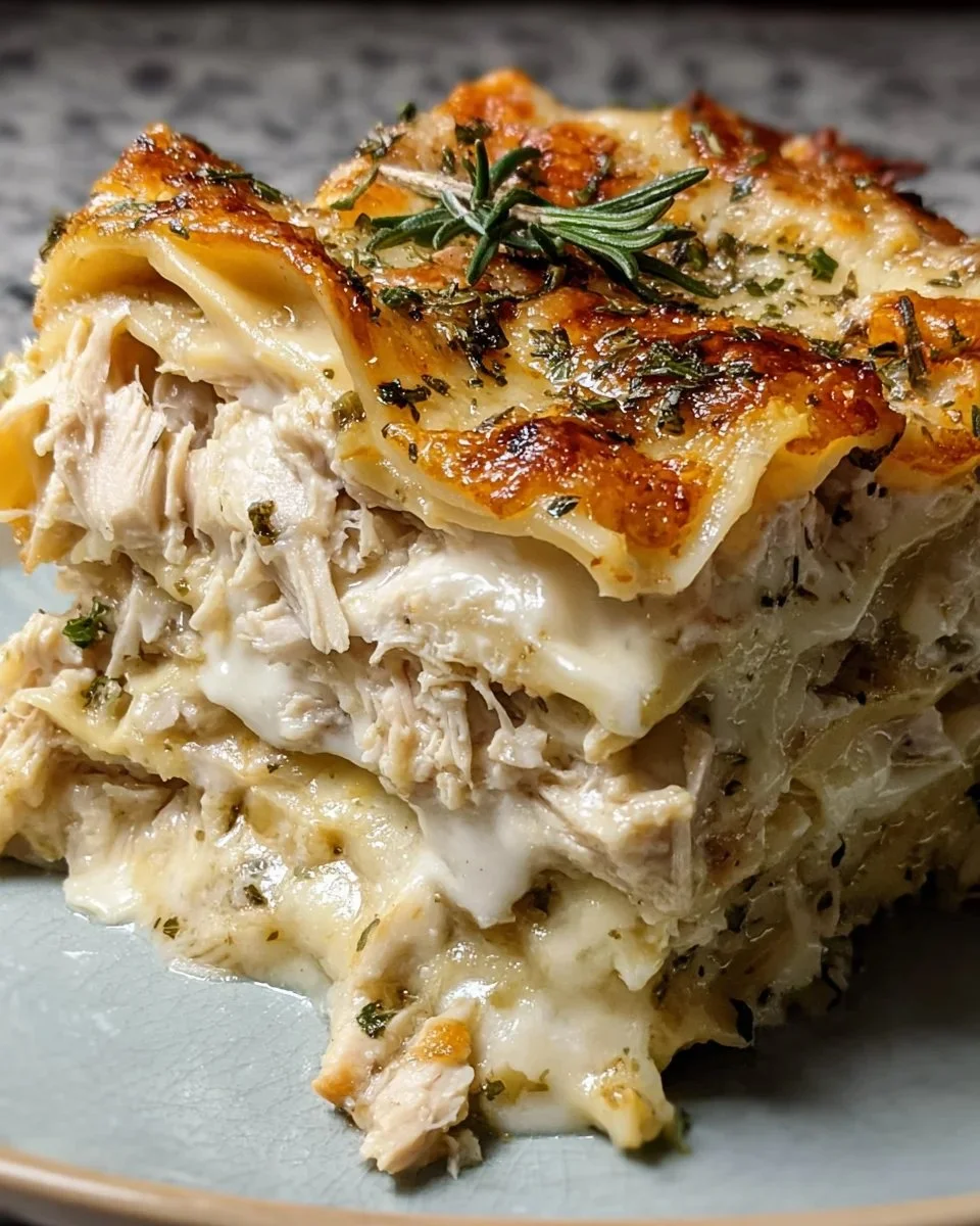 Rosemary Chicken Lasagna Layers with fresh ingredients and aromatic flavors