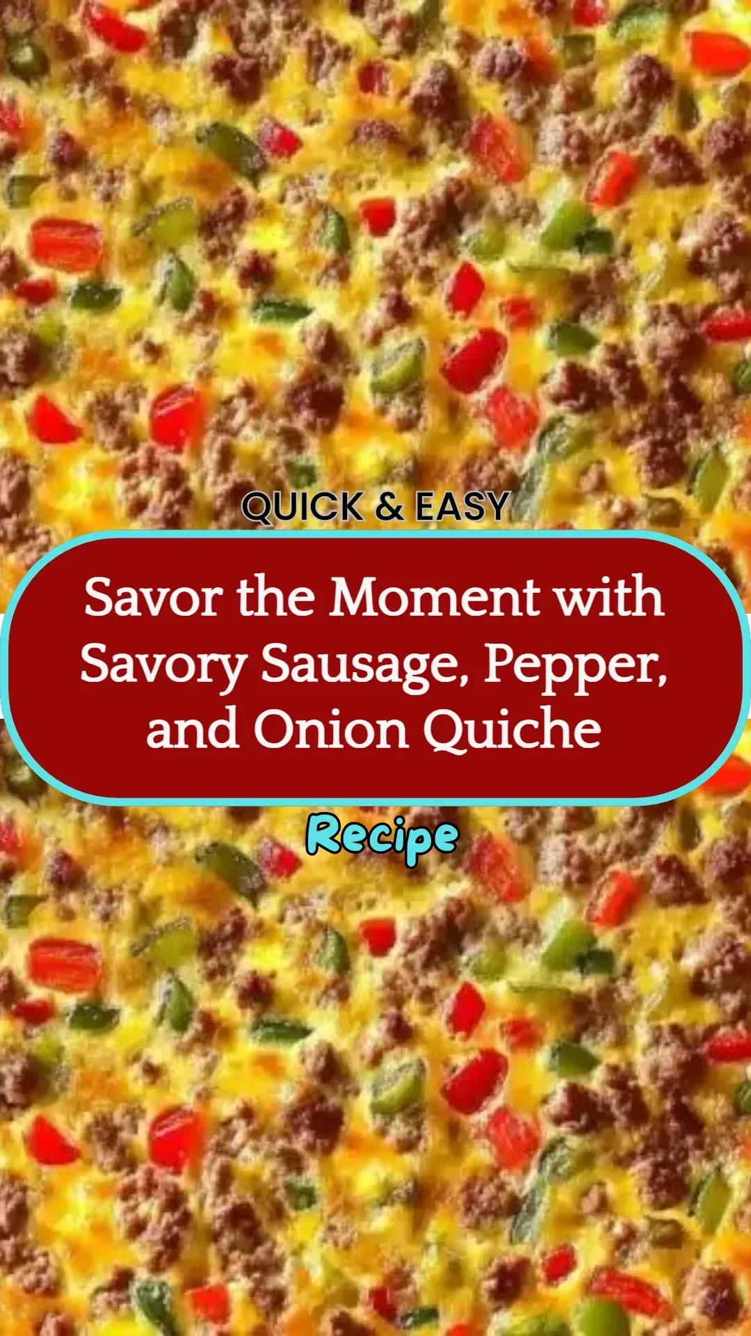 Sausage quiche with peppers and onions served on a plate