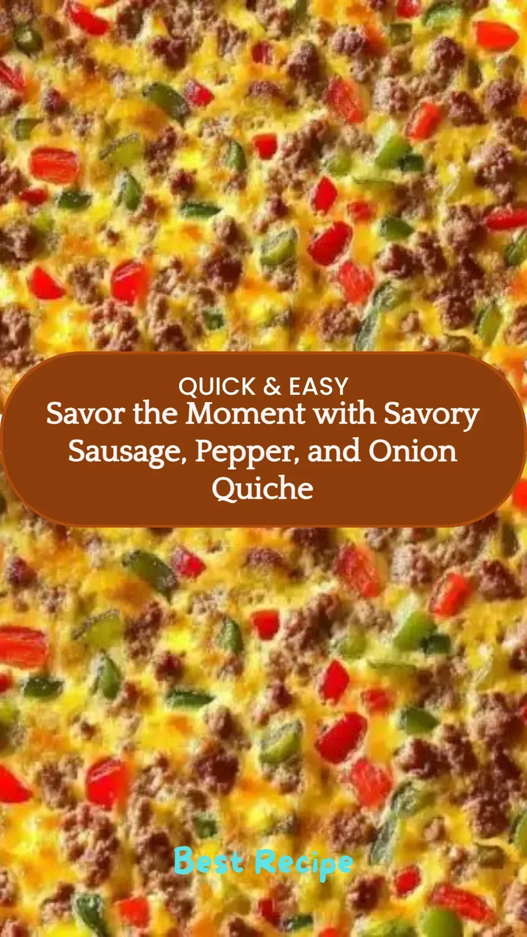 Savory sausage quiche with pepper and onion served on a plate