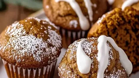 Freshly baked spiced gingerbread muffins on a rustic wooden table