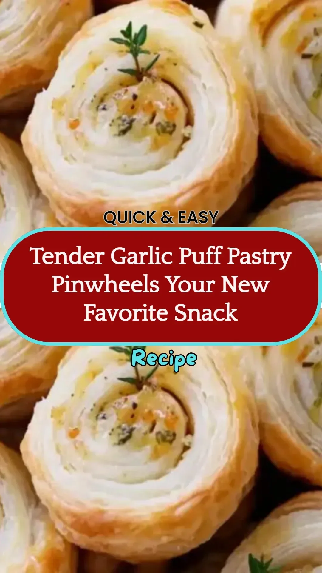 Tender garlic puff pastry pinwheels on a platter, perfect for snacking.