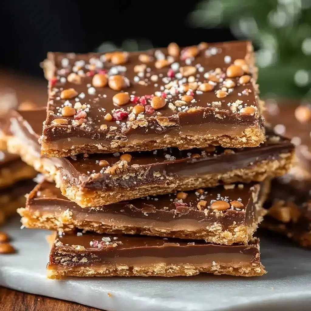Delicious homemade Ritz cracker toffee topped with chocolate and nuts