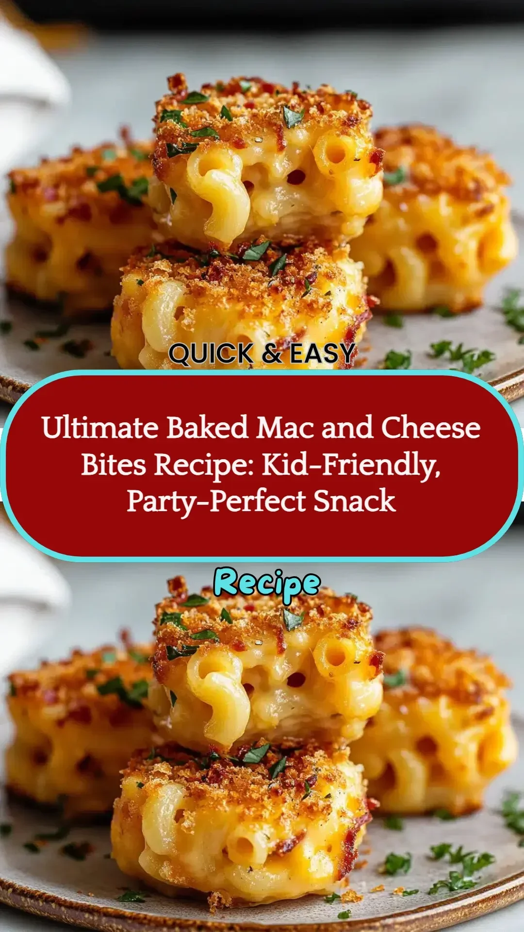 Baked mac and cheese bites served on a plate, perfect for snacks or parties.