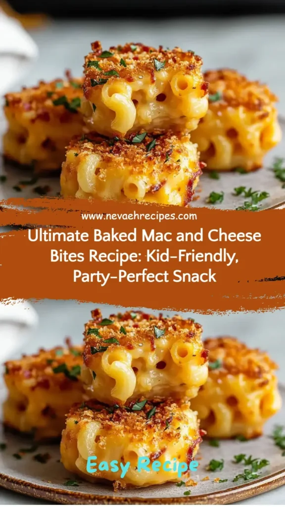 Baked mac and cheese bites served on a platter, ideal for parties and kids.