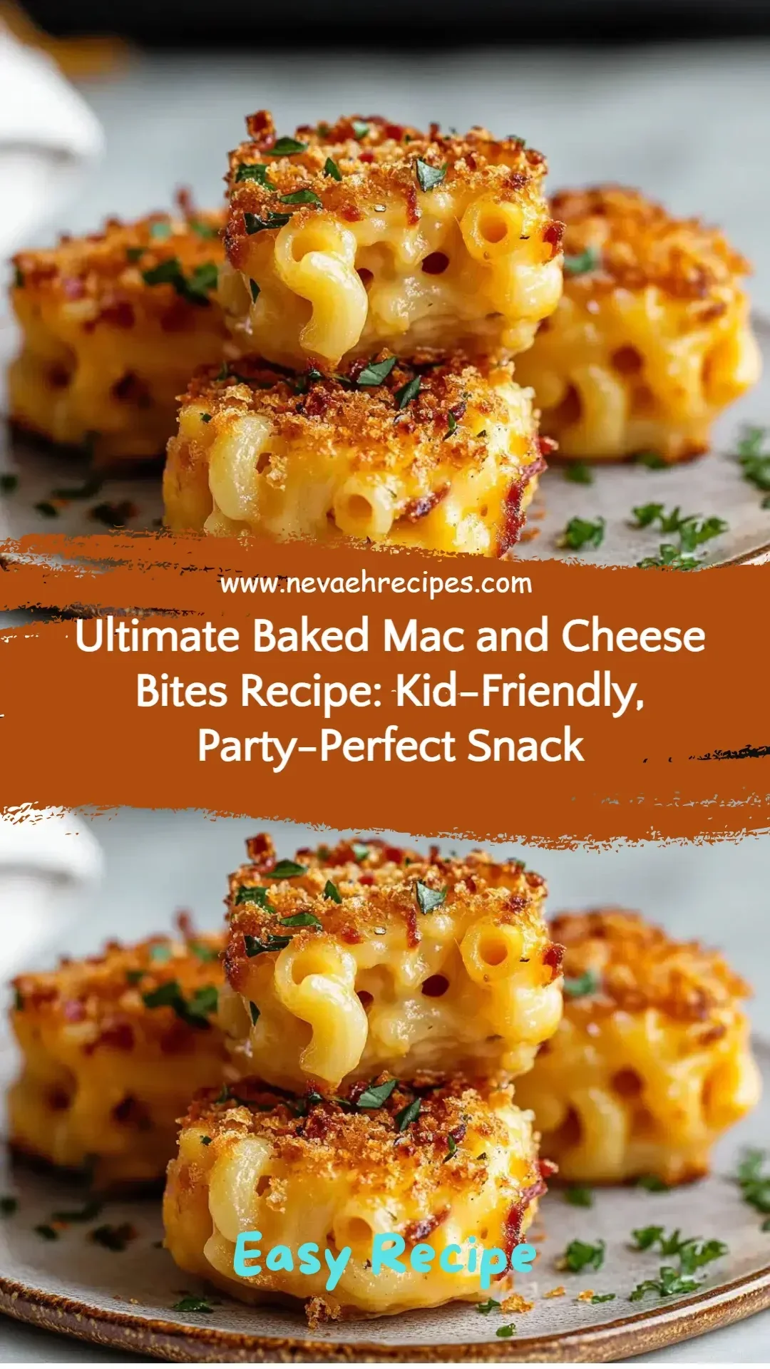 Baked mac and cheese bites served on a platter, ideal for parties and kids.
