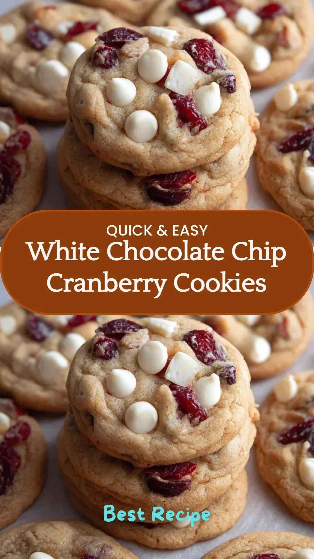 Freshly baked white chocolate chip cranberry cookies on a cooling rack