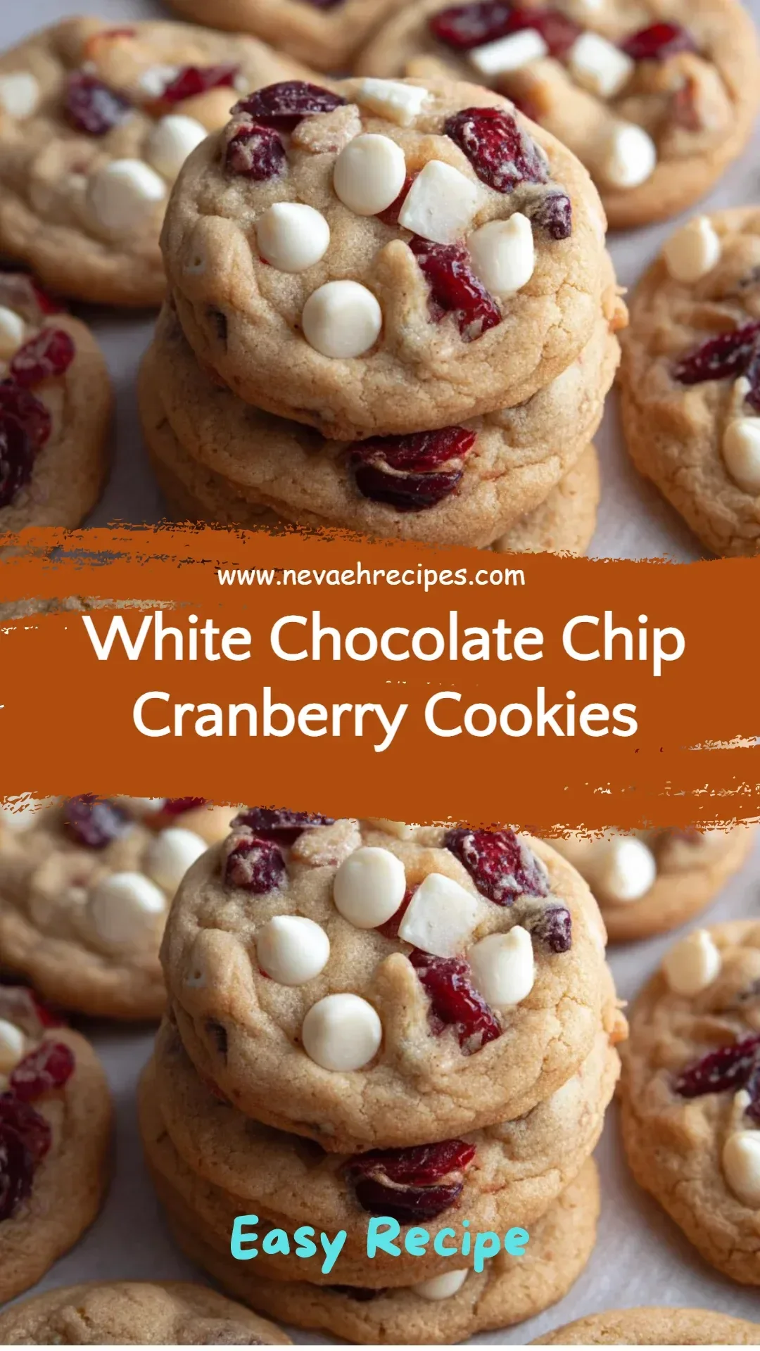 Freshly baked white chocolate chip cranberry cookies on a cooling rack